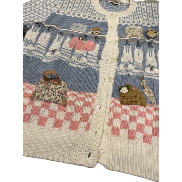 Susan Bristol Vintage Cottagecore Knit Cardigan Sweater Purse Floral Size M - Picture 3 of 8